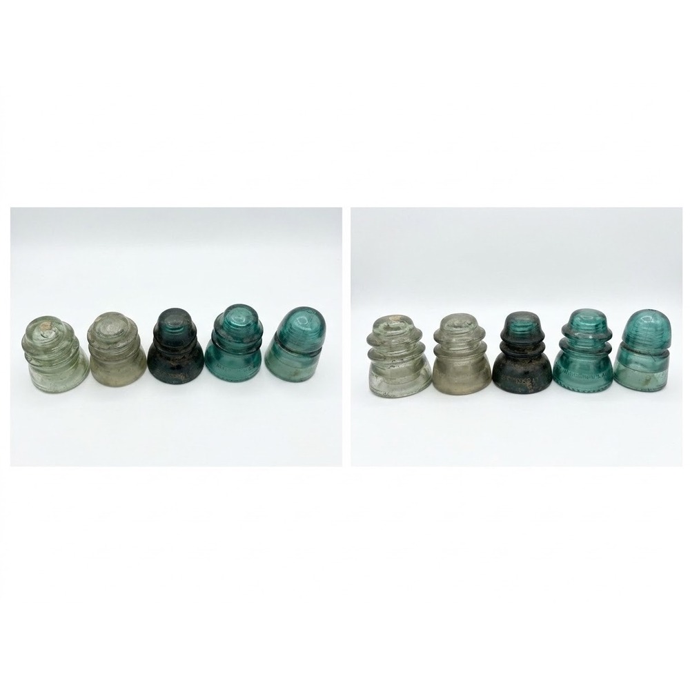 Vintage Glass Insulator Lot 5pc Aqua Teal Clear Industrial Decor Collectible